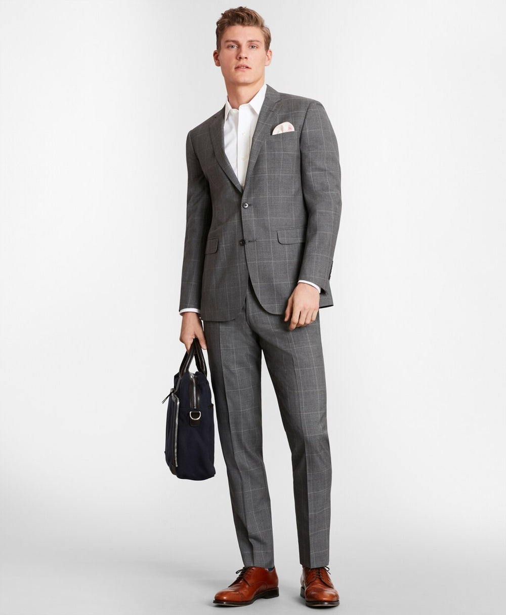 BrooksGate™ Milano-Fit Windowpane Wool Suit Pants