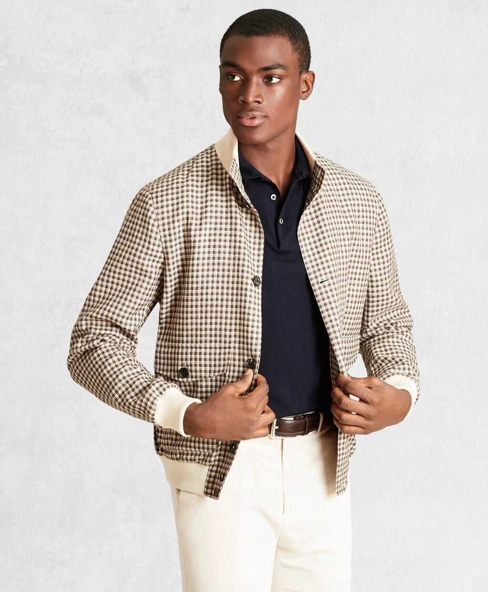 Golden Fleece® Wool Linen Houndstooth Bomber Jacket