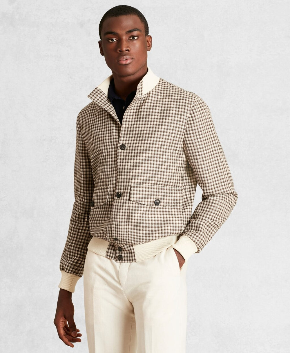 Golden Fleece® Wool Linen Houndstooth Bomber Jacket