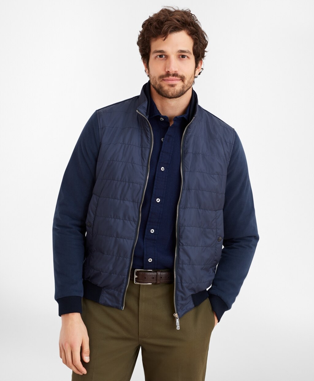 Mixed-Media Quilted Bomber Jacket