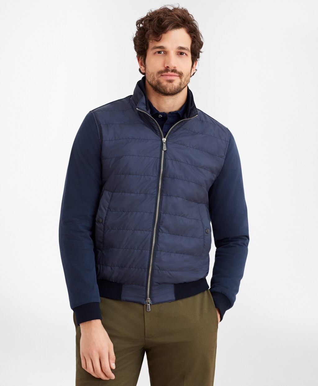Mixed-Media Quilted Bomber Jacket