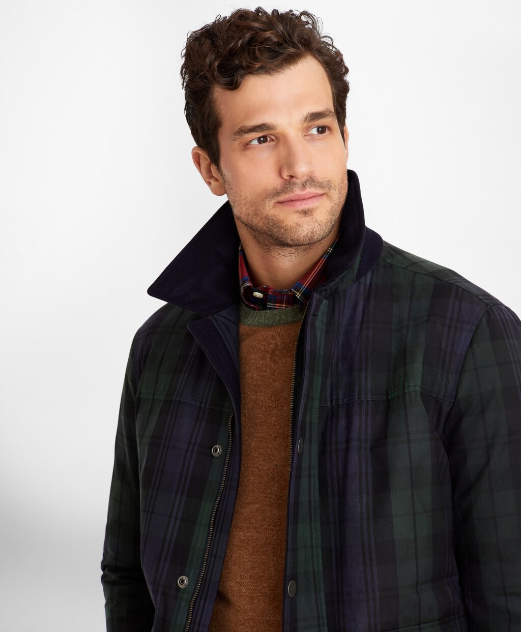 Black Watch Tartan Waxed Cotton Barn Coat
