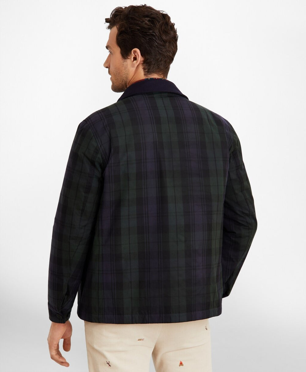Black Watch Tartan Waxed Cotton Barn Coat