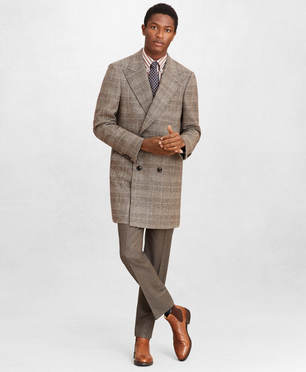 Golden Fleece® Double-Breasted Plaid Topcoat