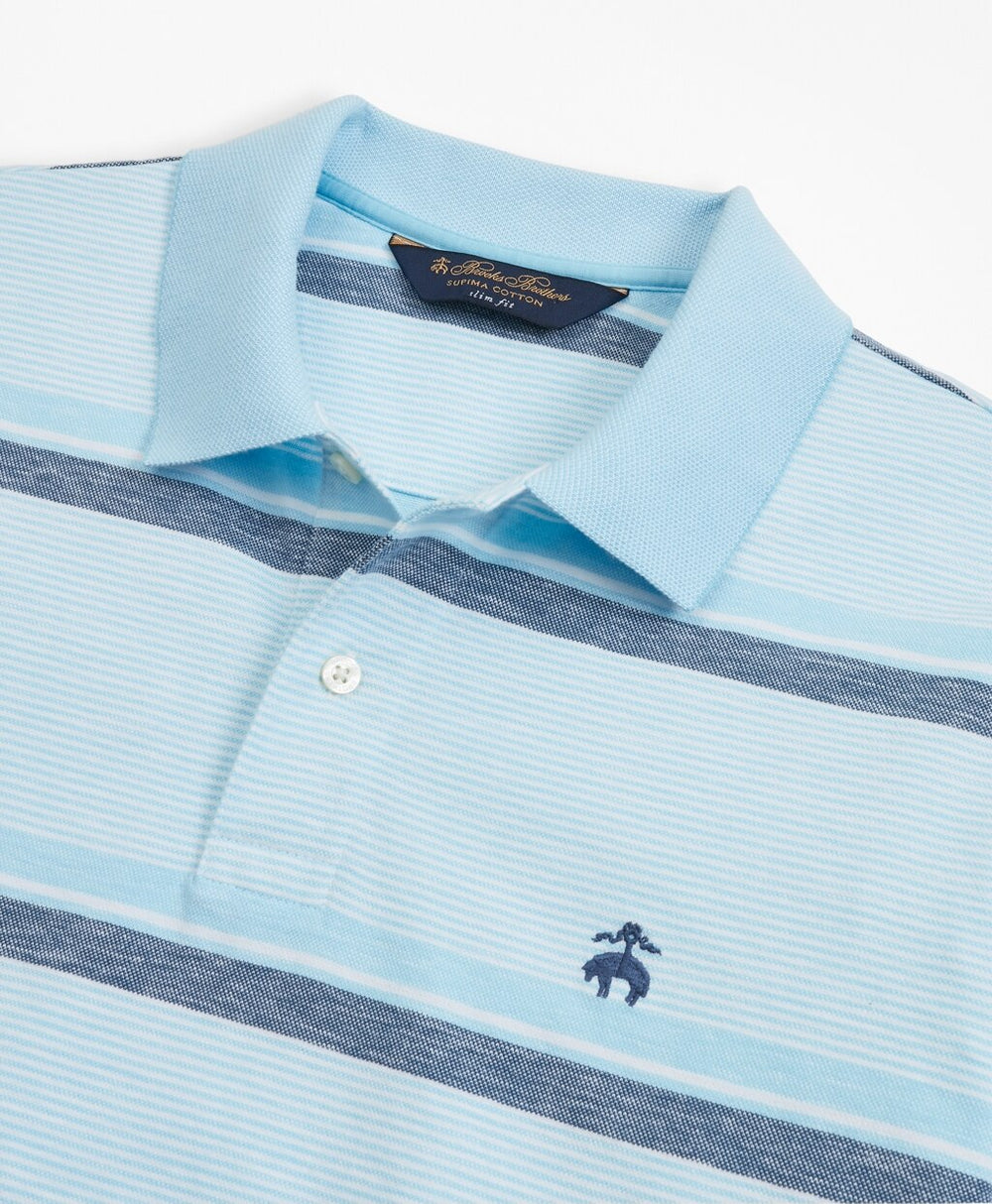 Slim Fit Cotton and Linen Horizontal Stripe Polo Shirt