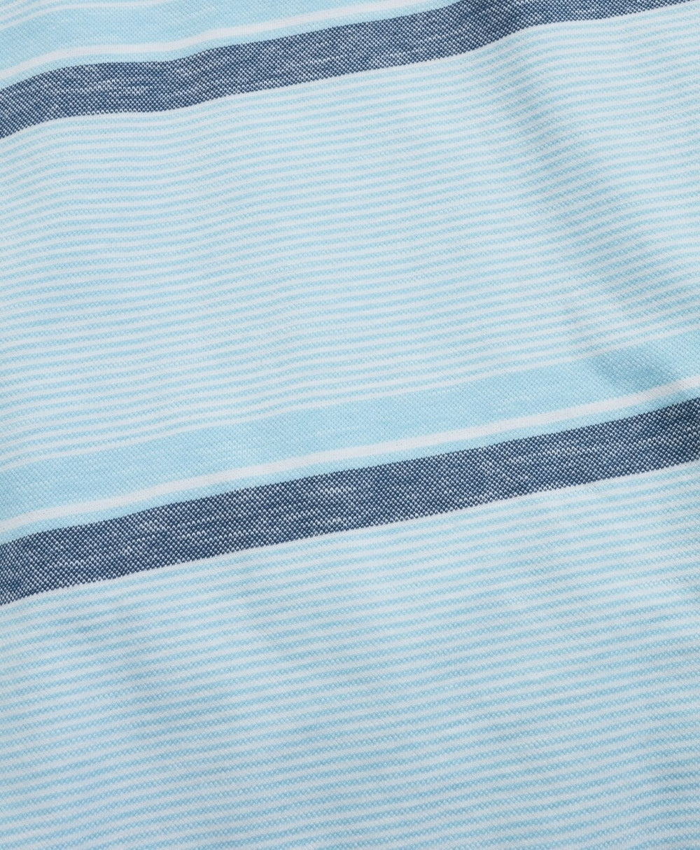 Slim Fit Cotton and Linen Horizontal Stripe Polo Shirt