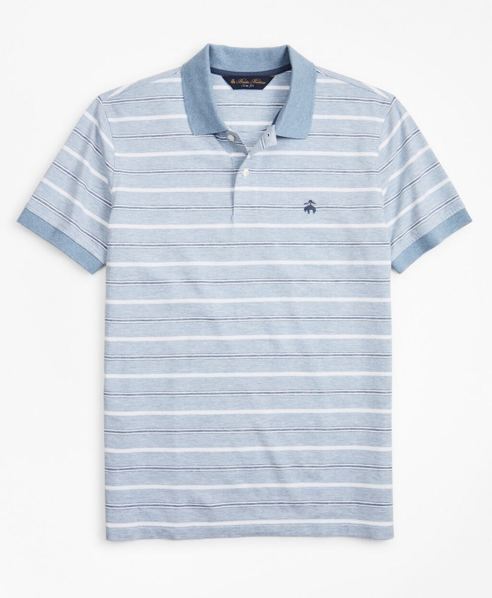 Slim Fit Cotton and Linen Stripe Polo Shirt