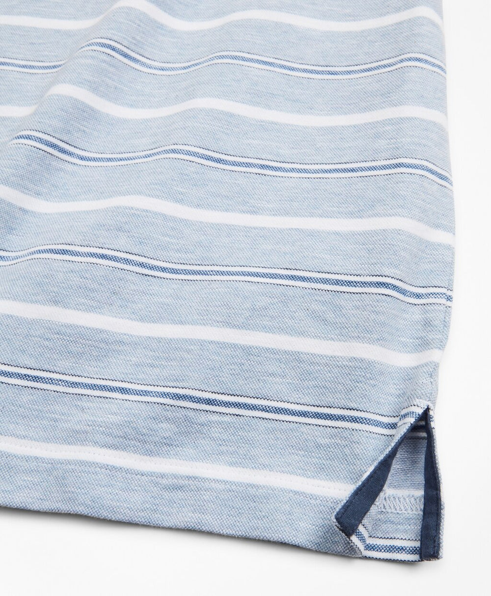 Slim Fit Cotton and Linen Stripe Polo Shirt