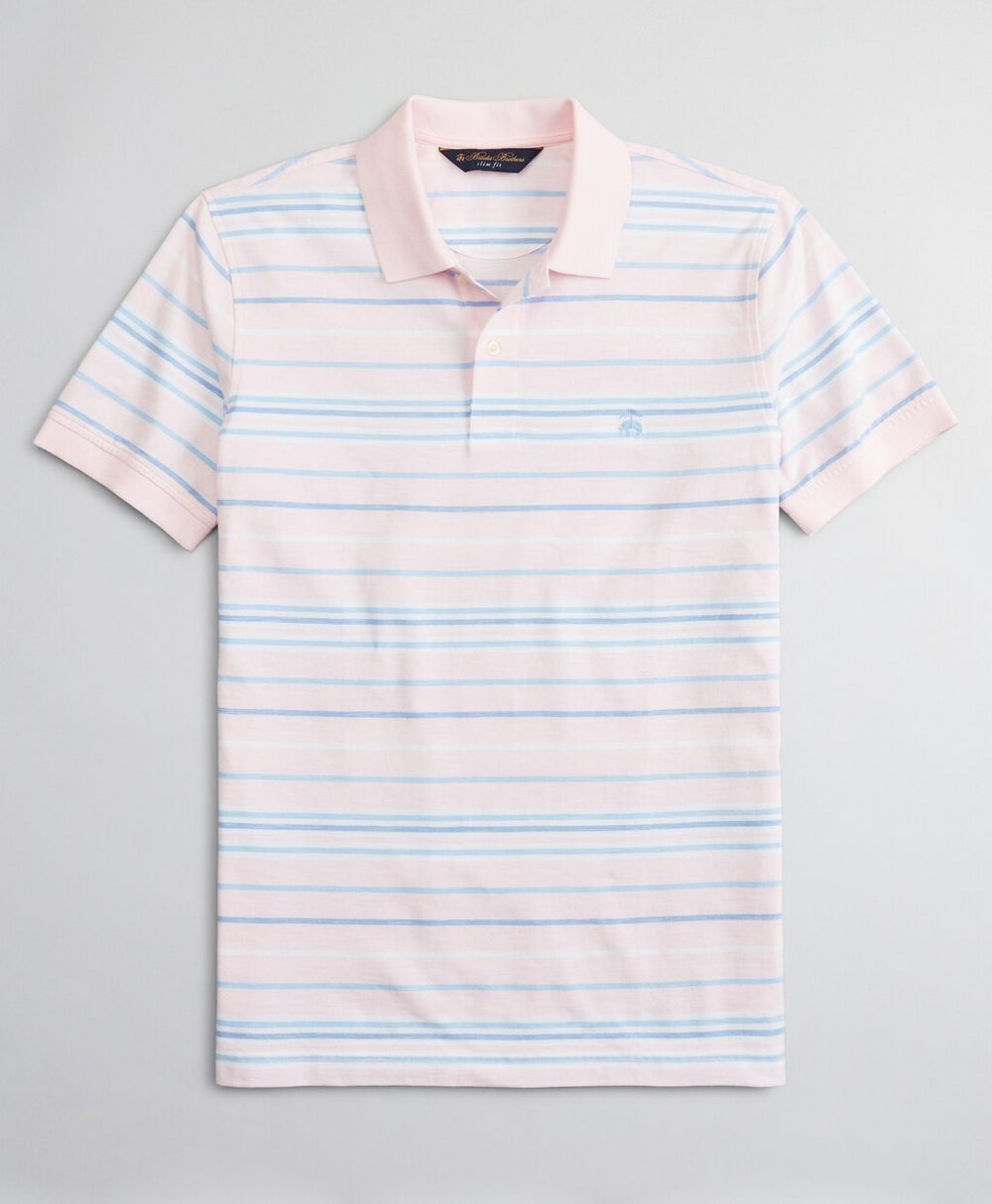 Slim Fit Cotton and Linen Slub Stripe Polo Shirt