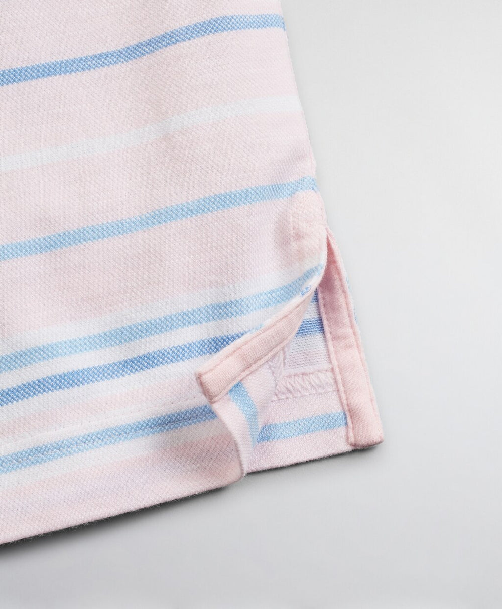 Slim Fit Cotton and Linen Slub Stripe Polo Shirt