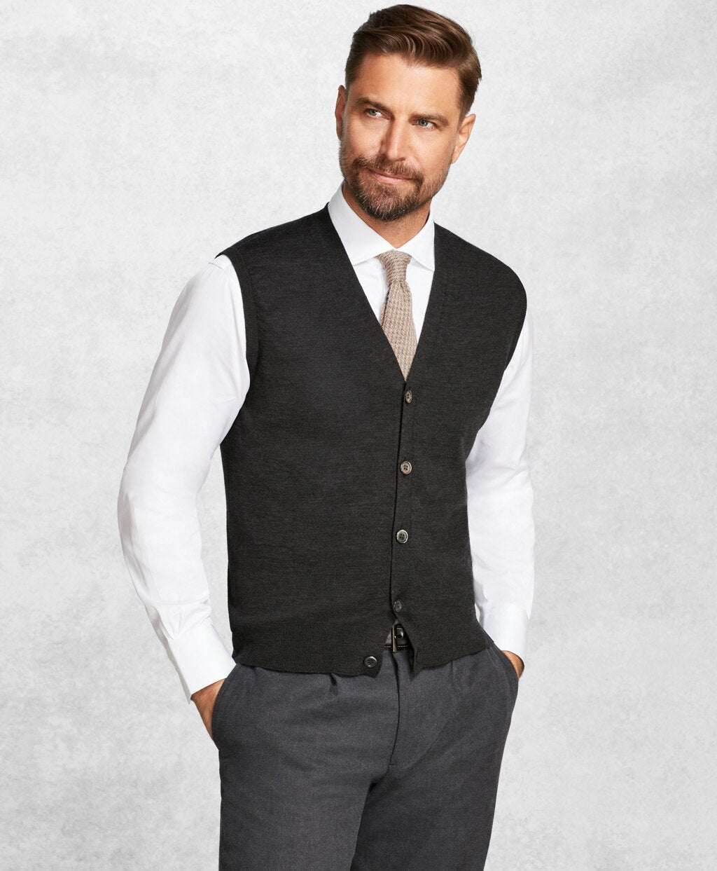 Golden Fleece® 3-D Knit Fine-Gauge Merino Button Vest