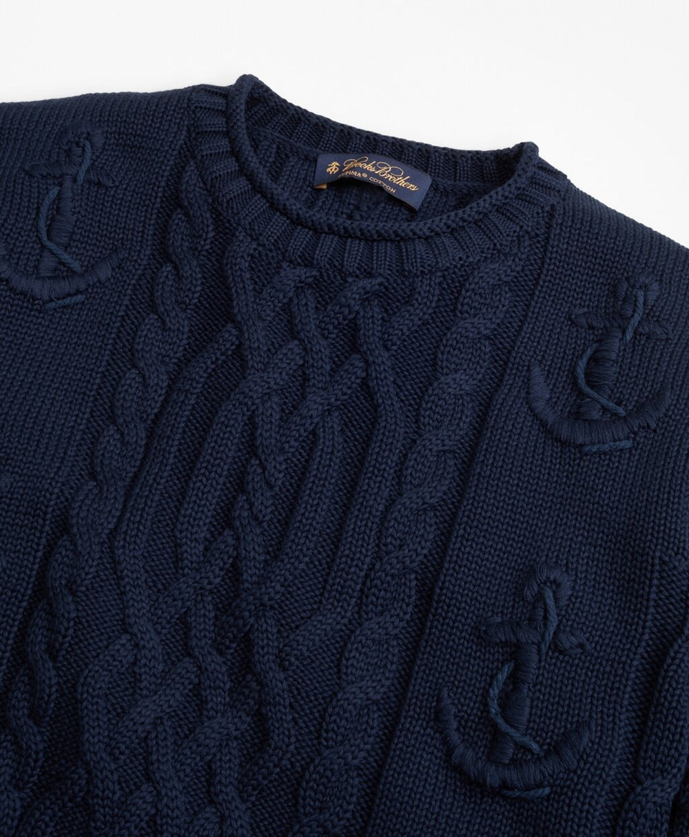 Supima® Cotton Anchor Cable Rollneck Sweater