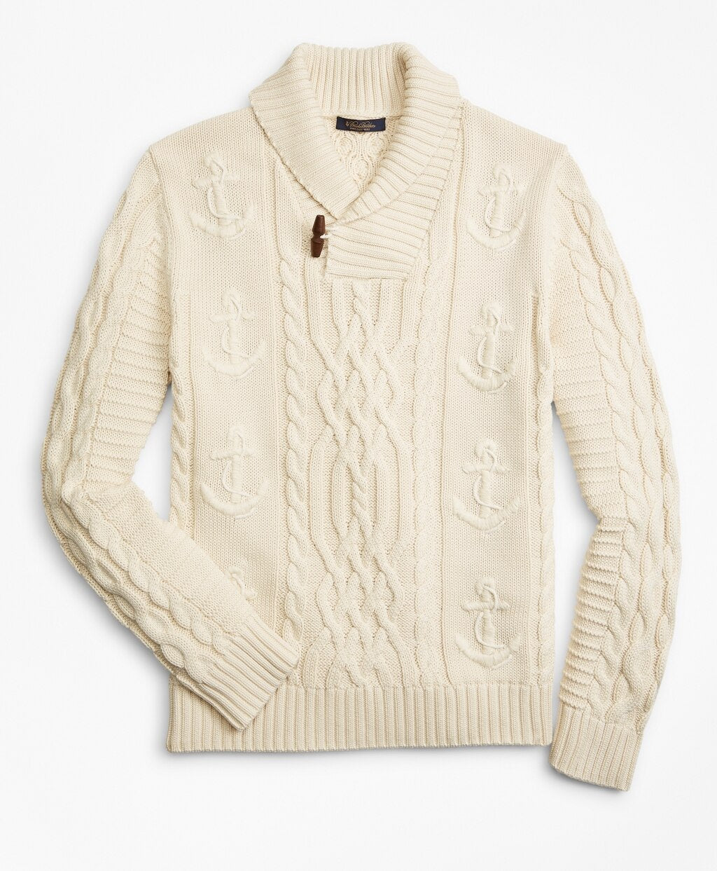 Supima® Cotton Anchor Cable Shawl Collar Sweater