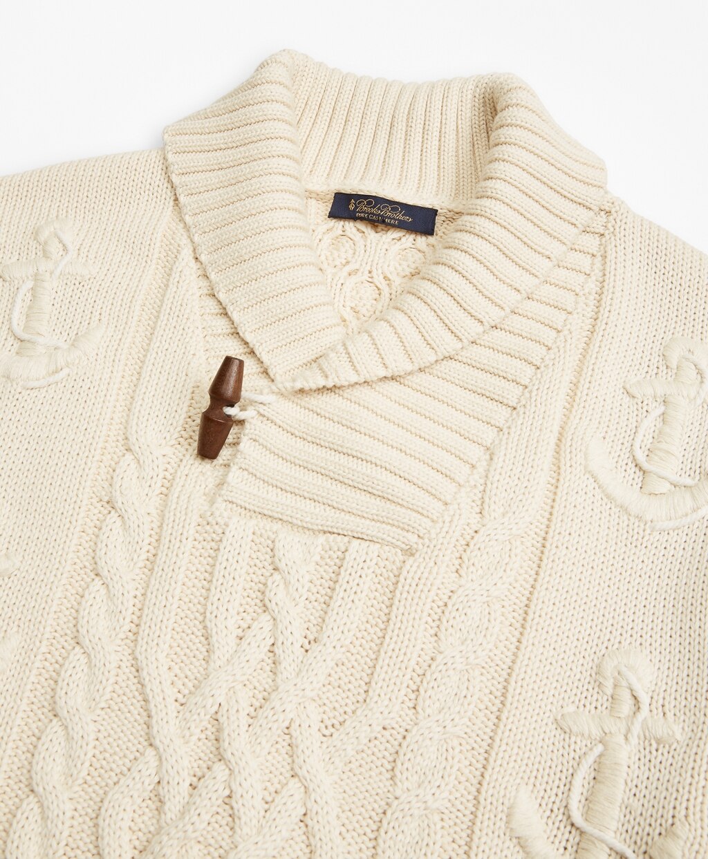 Supima® Cotton Anchor Cable Shawl Collar Sweater