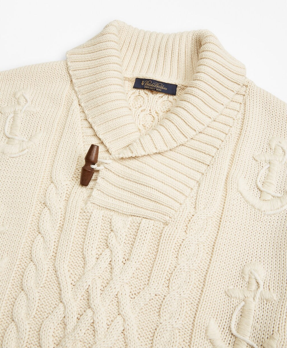 Supima® Cotton Anchor Cable Shawl Collar Sweater