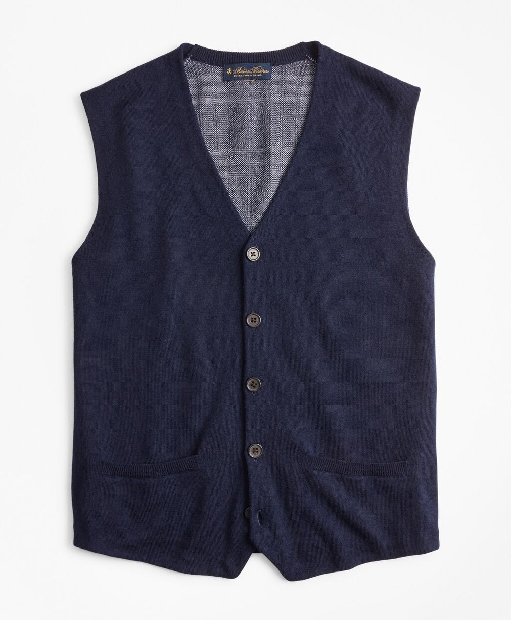 Washable Merino Wool Plaid Back Waistcoat