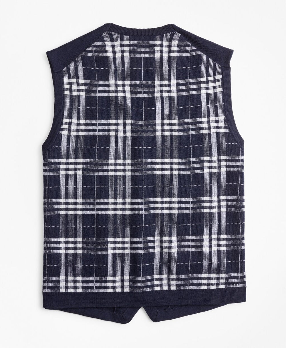 Washable Merino Wool Plaid Back Waistcoat