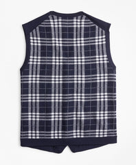 Washable Merino Wool Plaid Back Waistcoat