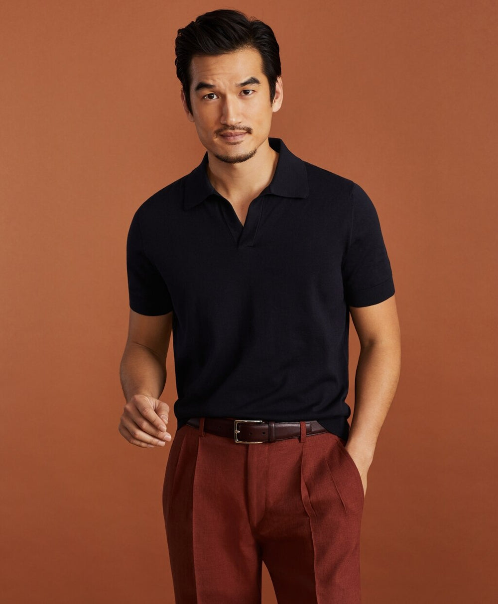 Golden Fleece® 3-D Knit Fine-Gauge Buttonless Sea Island Cotton Polo Sweater