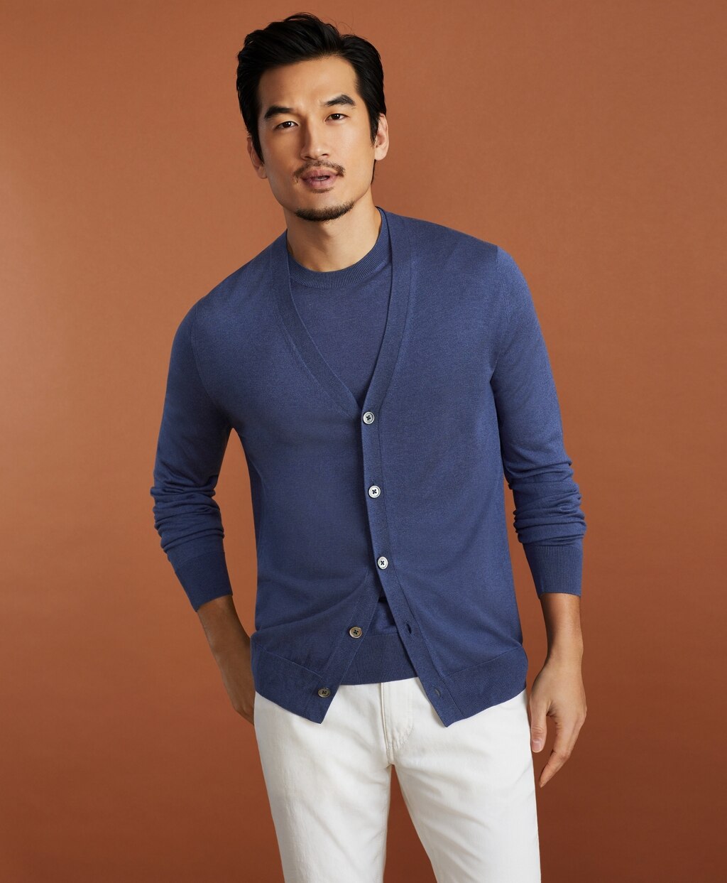 Golden Fleece® 3-D Knit Fine-Gauge Silk Cardigan Sweater
