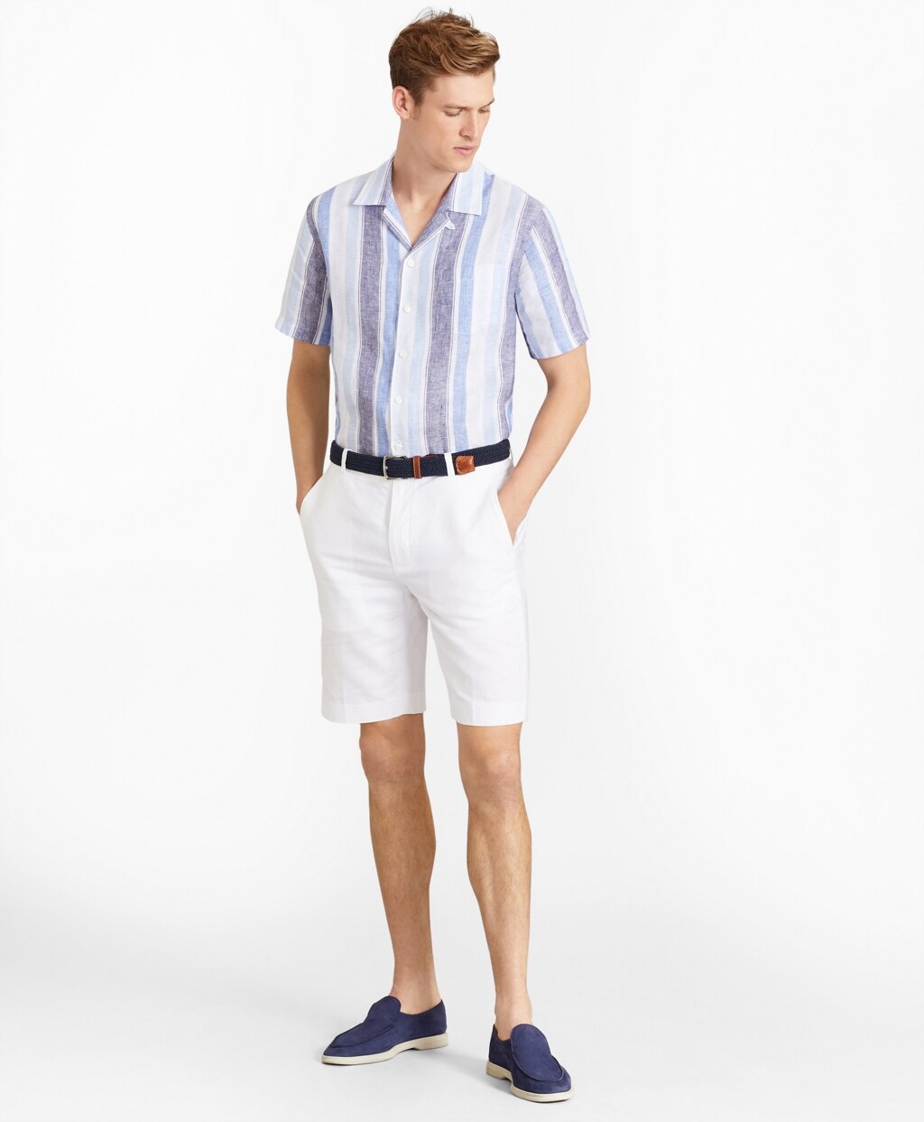 Houndstooth Cotton and Linen Bermuda Shorts