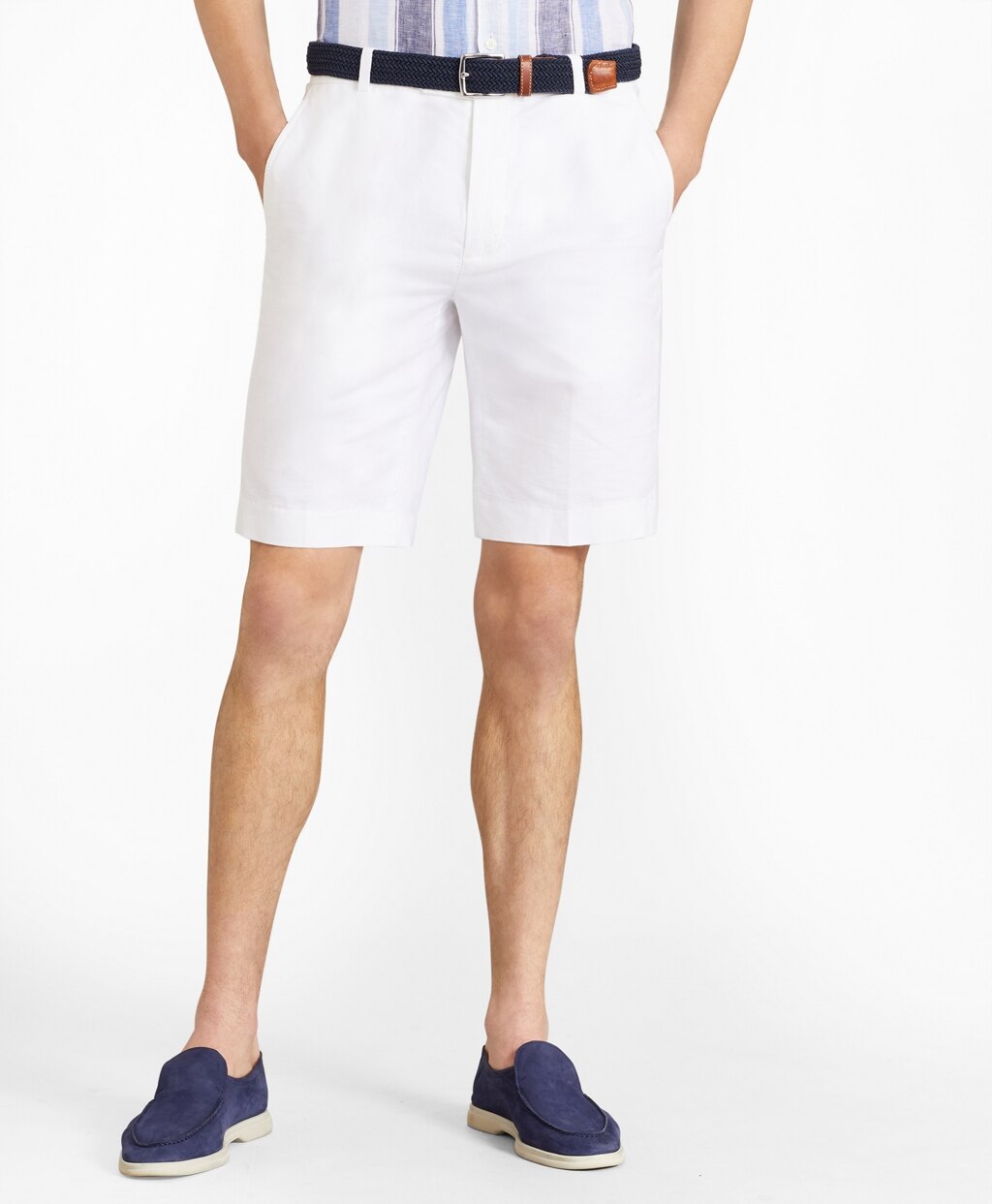 Houndstooth Cotton and Linen Bermuda Shorts
