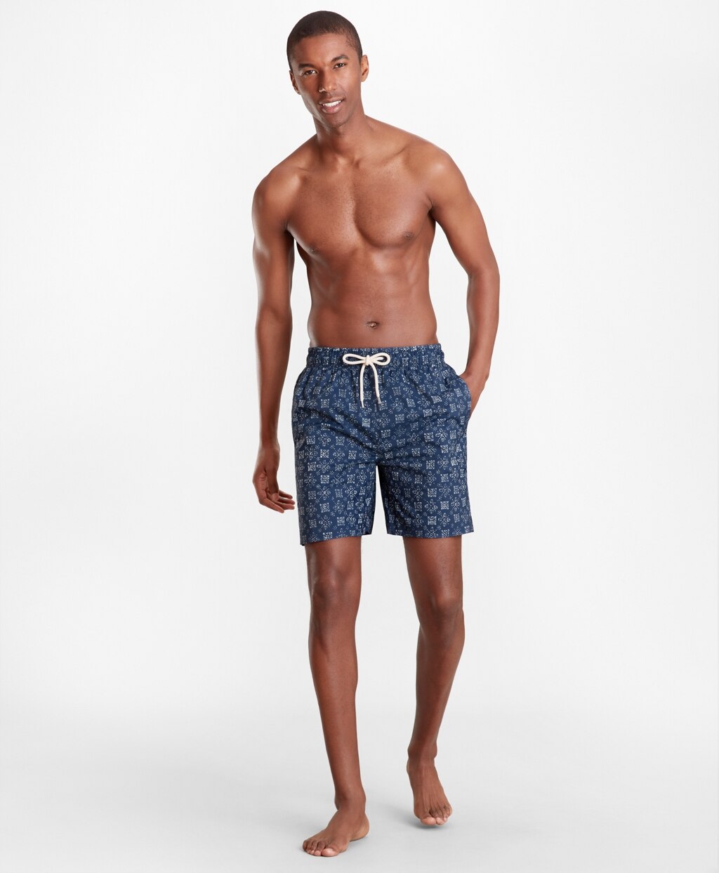 Montauk 6" Indigo Foulard Print Swim Trunks