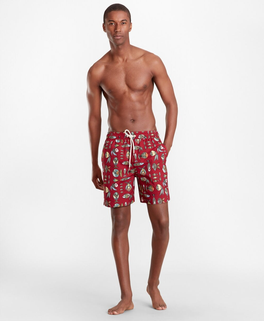 Montauk 6" Fish Print Swim Trunks