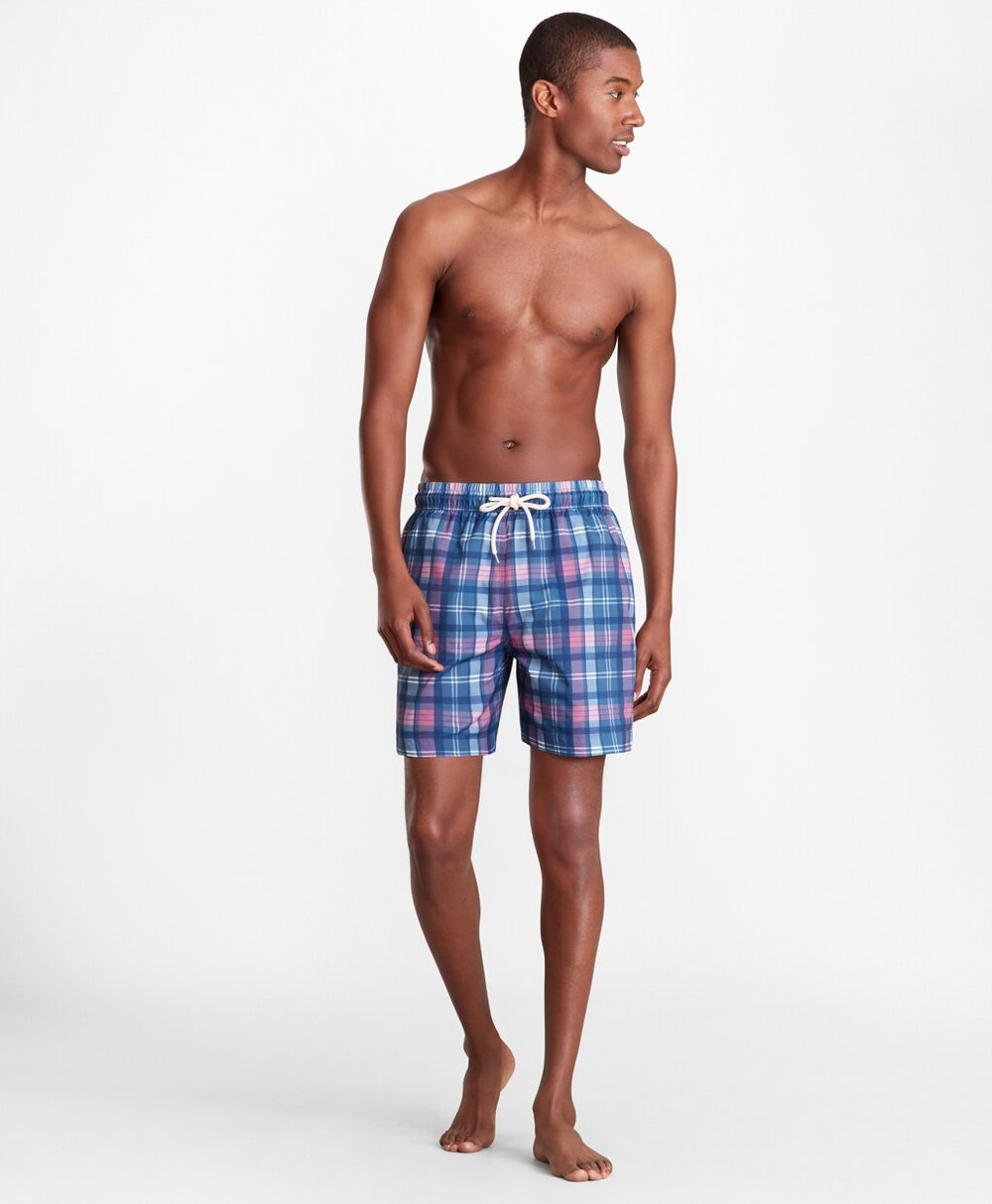Montauk 6" Indigo Plaid Print Swim Trunks