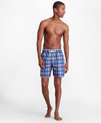 Montauk 6" Indigo Plaid Print Swim Trunks