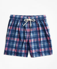 Montauk 6" Indigo Plaid Print Swim Trunks