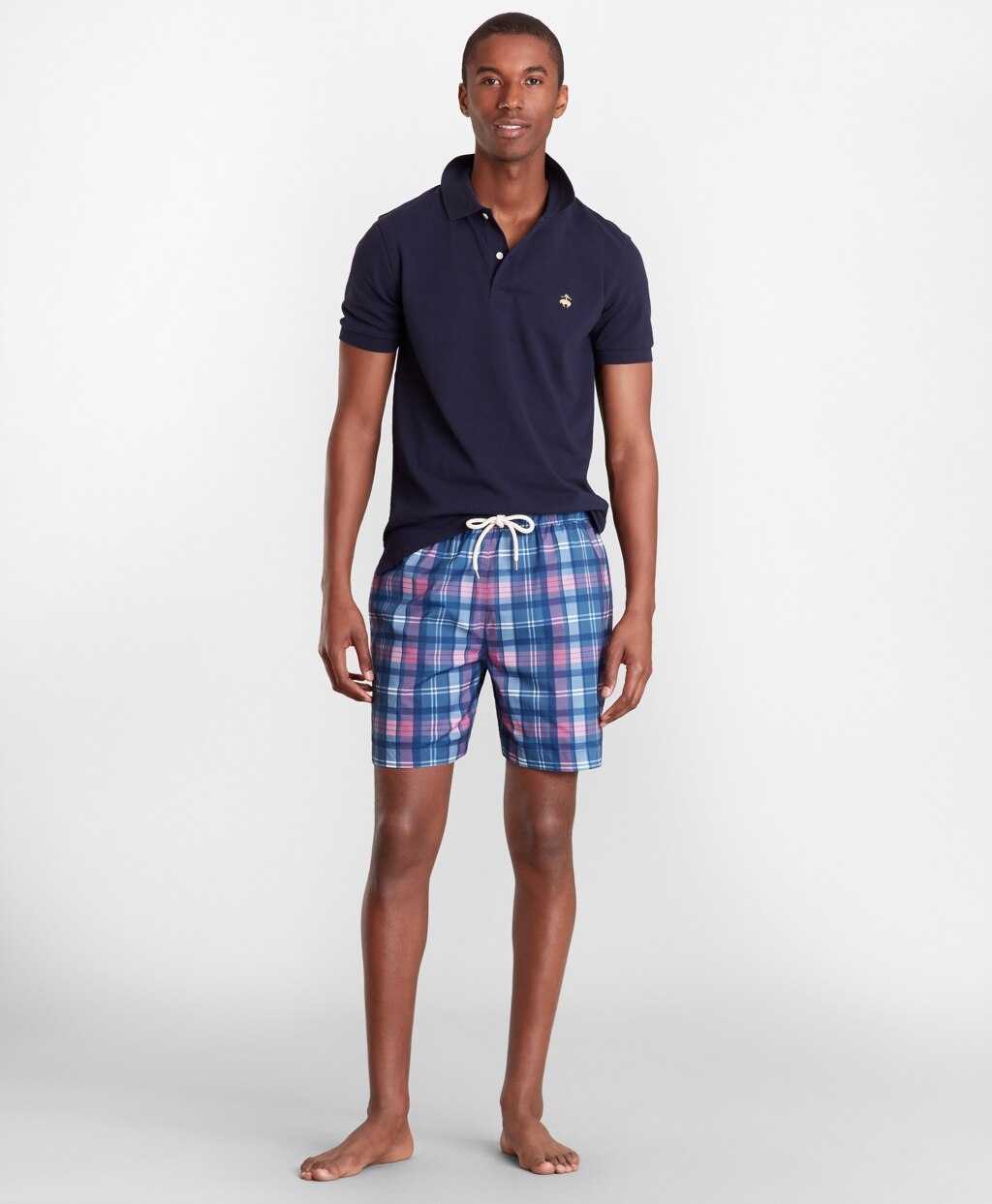 Montauk 6" Indigo Plaid Print Swim Trunks