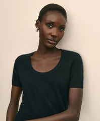 Wool-Cashmere Blend Brushed Short-Sleeve Sweater Shell