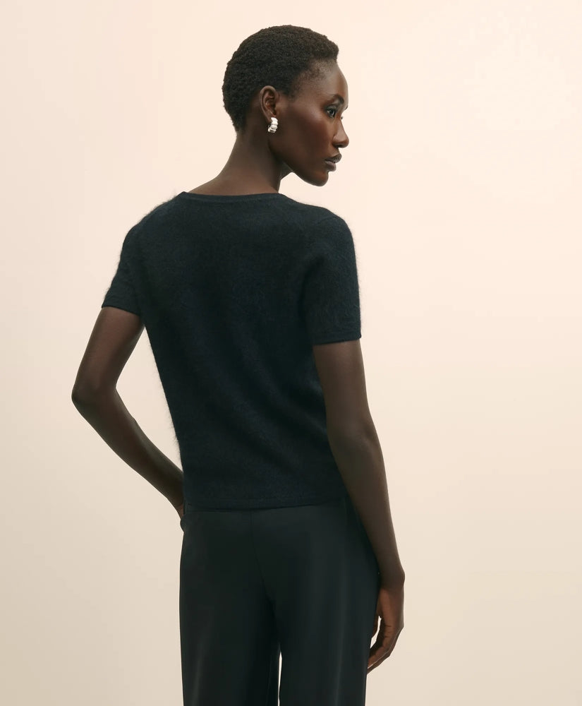 Wool-Cashmere Blend Brushed Short-Sleeve Sweater Shell