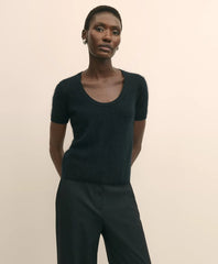 Wool-Cashmere Blend Brushed Short-Sleeve Sweater Shell