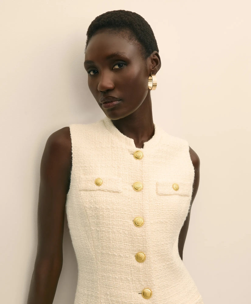 Boucle Sleeveless Button-Front Sheath Dress