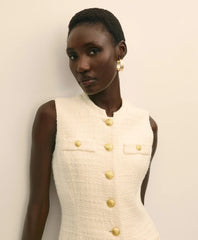 Boucle Sleeveless Button-Front Sheath Dress