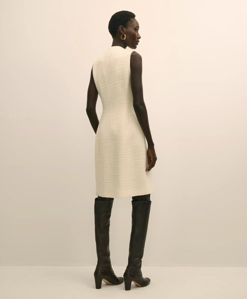 Boucle Sleeveless Button-Front Sheath Dress