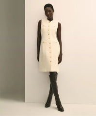 Boucle Sleeveless Button-Front Sheath Dress