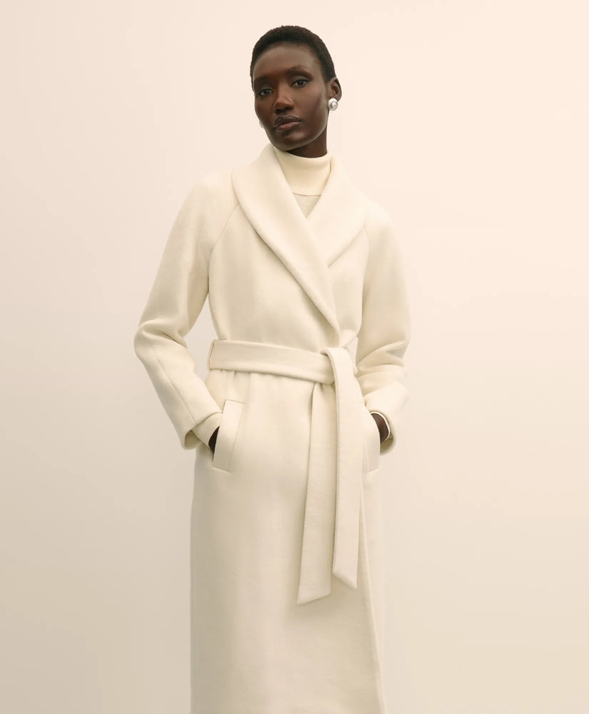 Wool Blend Shawl-Collar Wrap Coat