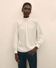 Crepe Band-Collar Relaxed Blouse