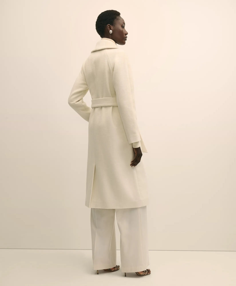 Wool Blend Shawl-Collar Wrap Coat