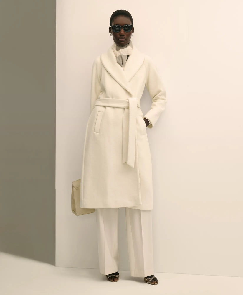 Wool Blend Shawl-Collar Wrap Coat