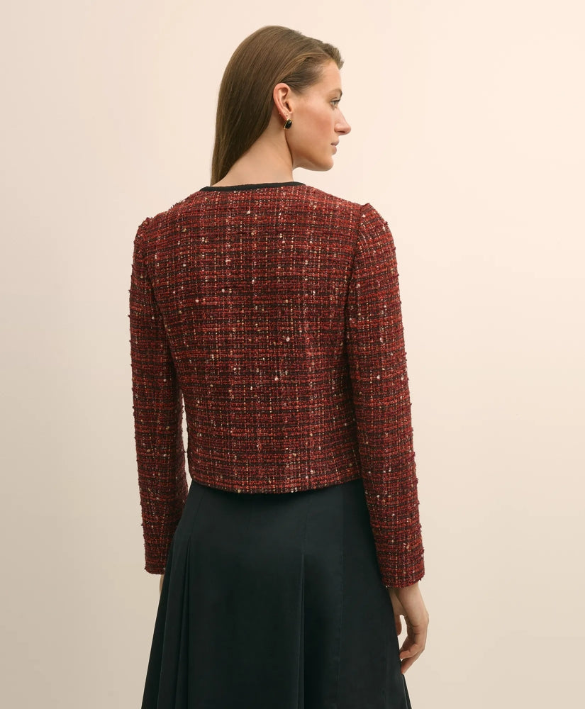 Cotton-Wool Blend Boucle Shimmer Cropped Jacket