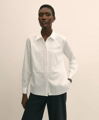 Cotton Sateen Relaxed Lace-Bib Shirt