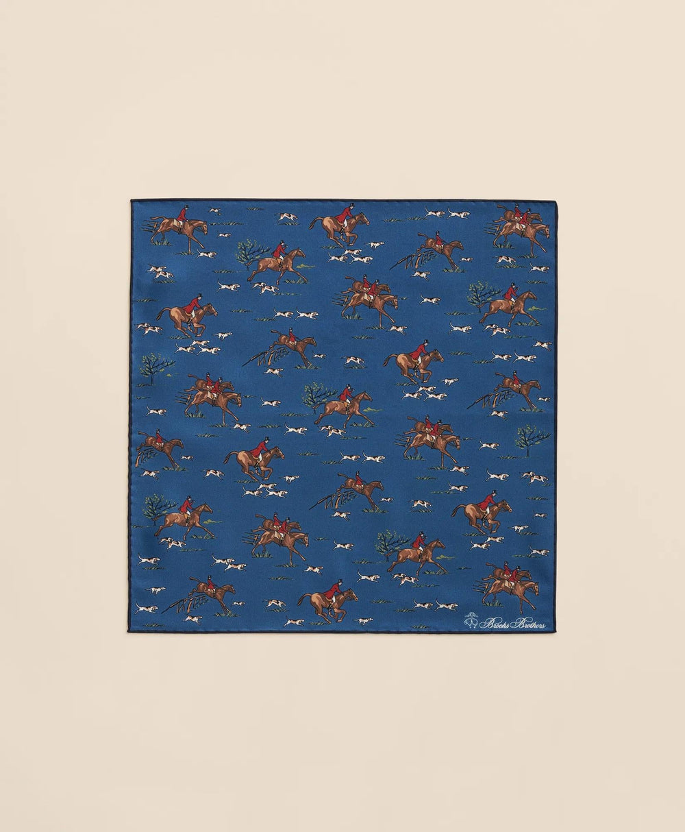 Equestrian Motif Silk Pocket Square