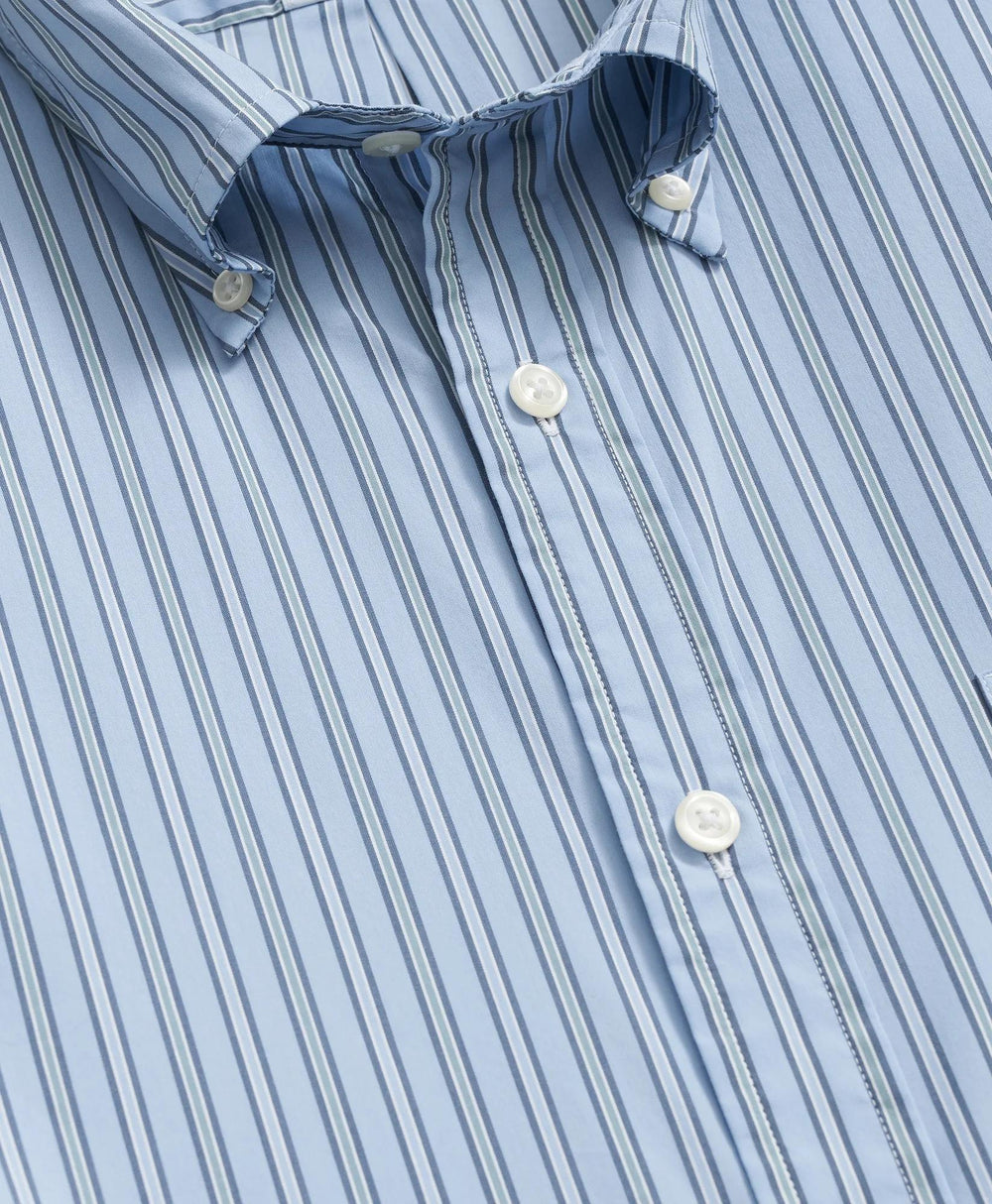 Striped Sport Shirt Performance Series Stretch Polo Button-Down Collar
