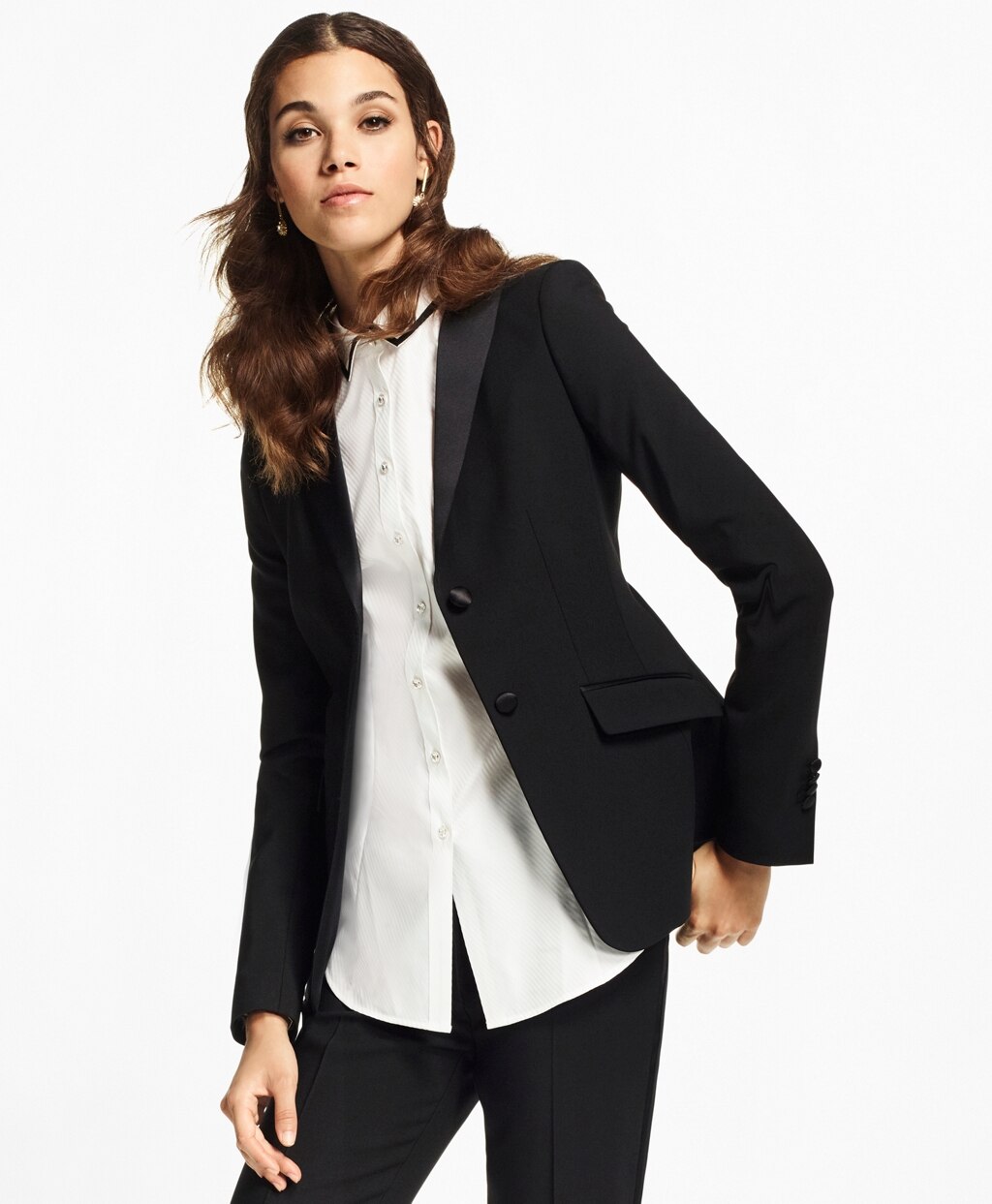 Petite Stretch-Wool Crepe Tuxedo Jacket