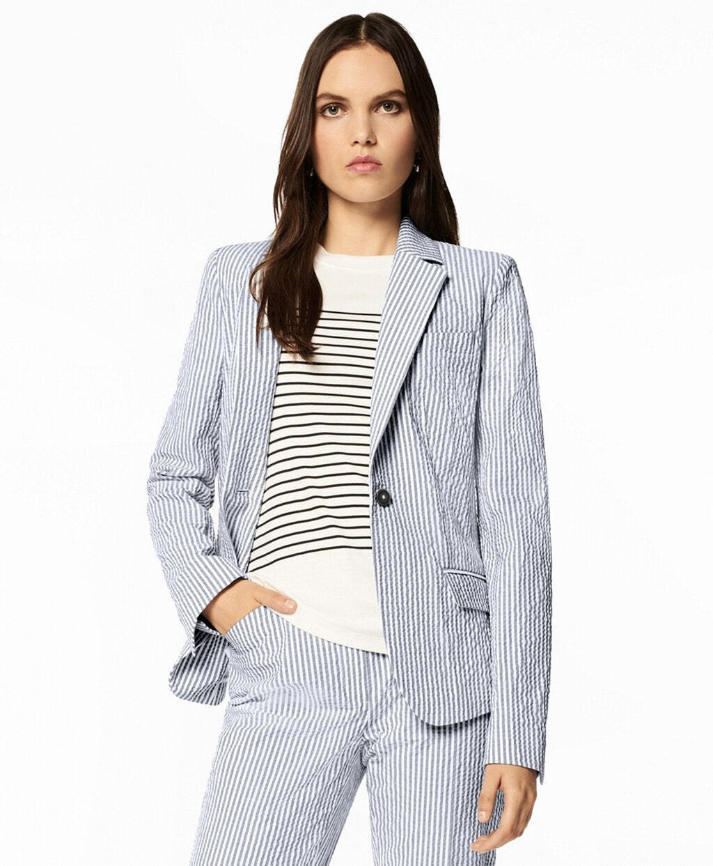 Petite Striped Stretch Cotton Seersucker Jacket