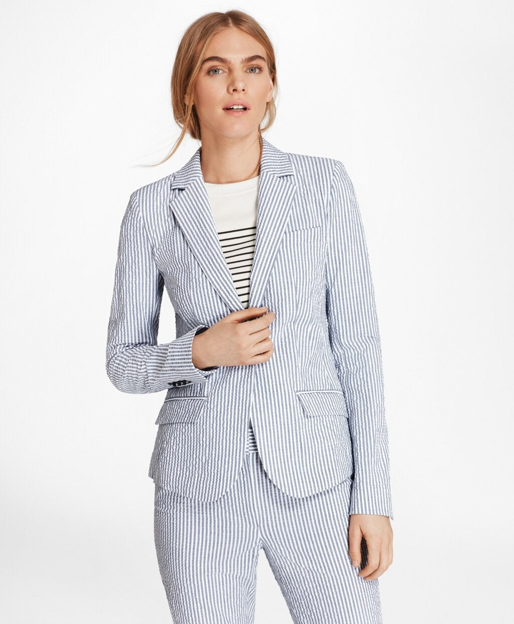 Petite Striped Stretch Cotton Seersucker Jacket